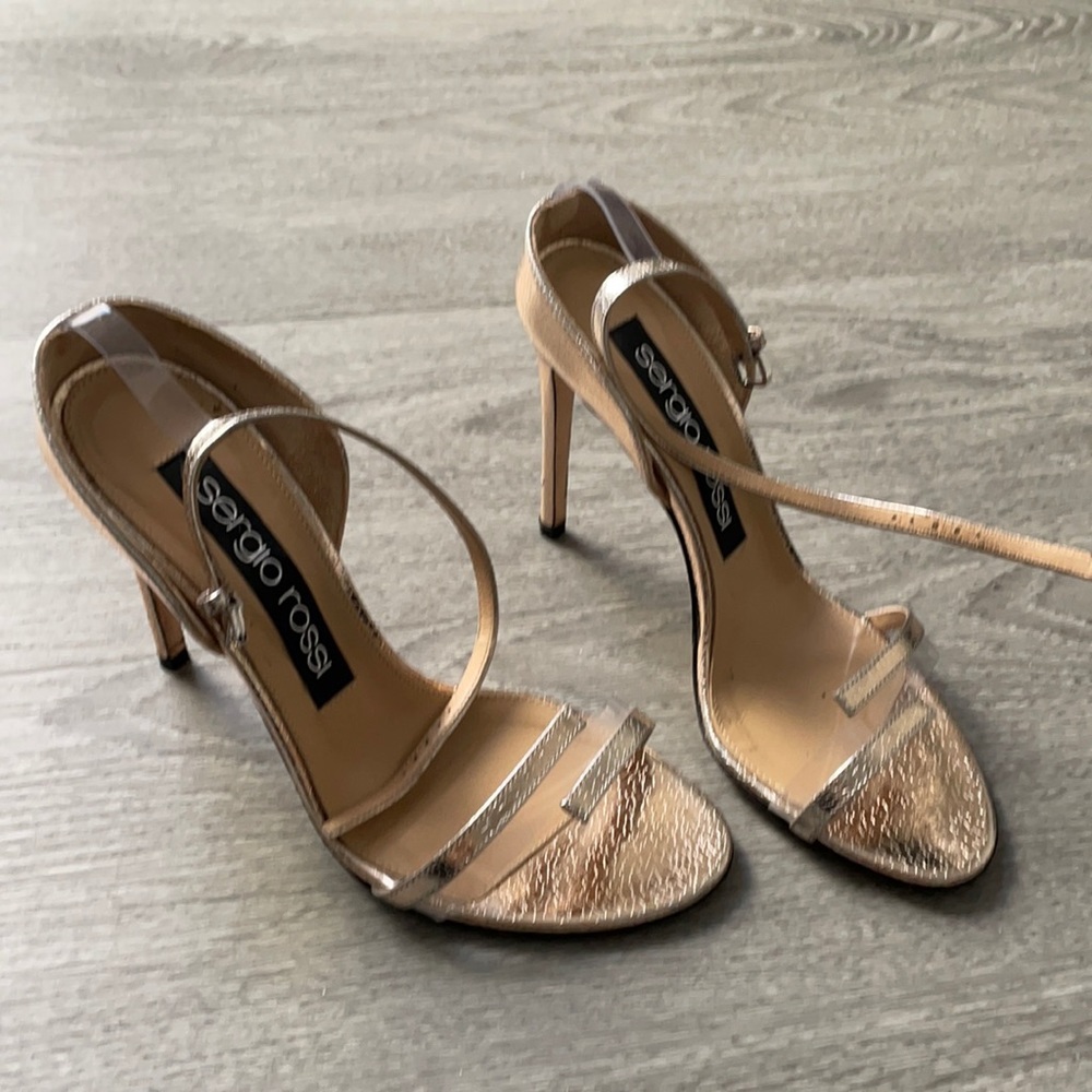 Sergio Rossi Rose Gold High Heels with clear pvc detailing